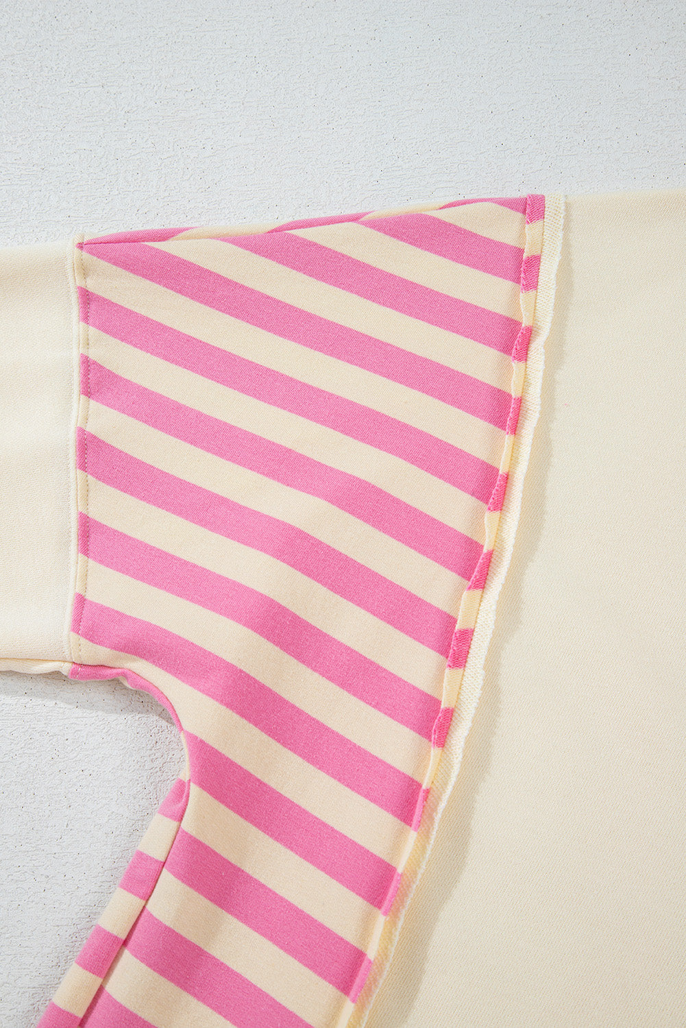 Pink Stripe Colorblock Patchwork Collared French Terry Knit Top